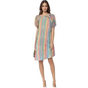 Smith & Quinn NWT Striped Dress Multicolor Stripe Puff Short Sleeve Button Front